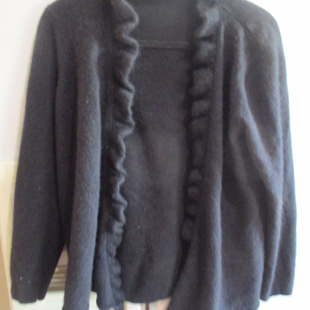 100%  Cashmere Cardigan Black XL ruffle edge thick m l
